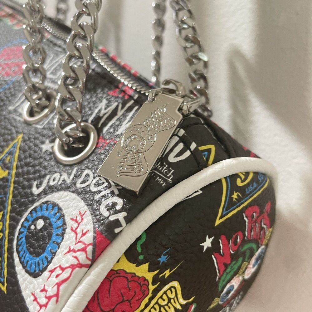 Von Dutch Y2K Barrel Shoulder Bag NWT - Black Jax Graphic Eyeball - Picture 6 of 6